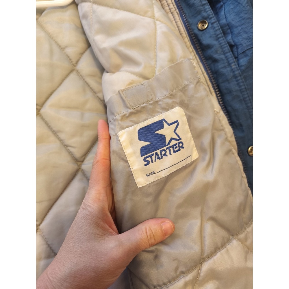 Vintage Starter Dallas Cowboys NFL Jacket Blue Cream Quilted XL 90s Sideline - Picture 10 of 16